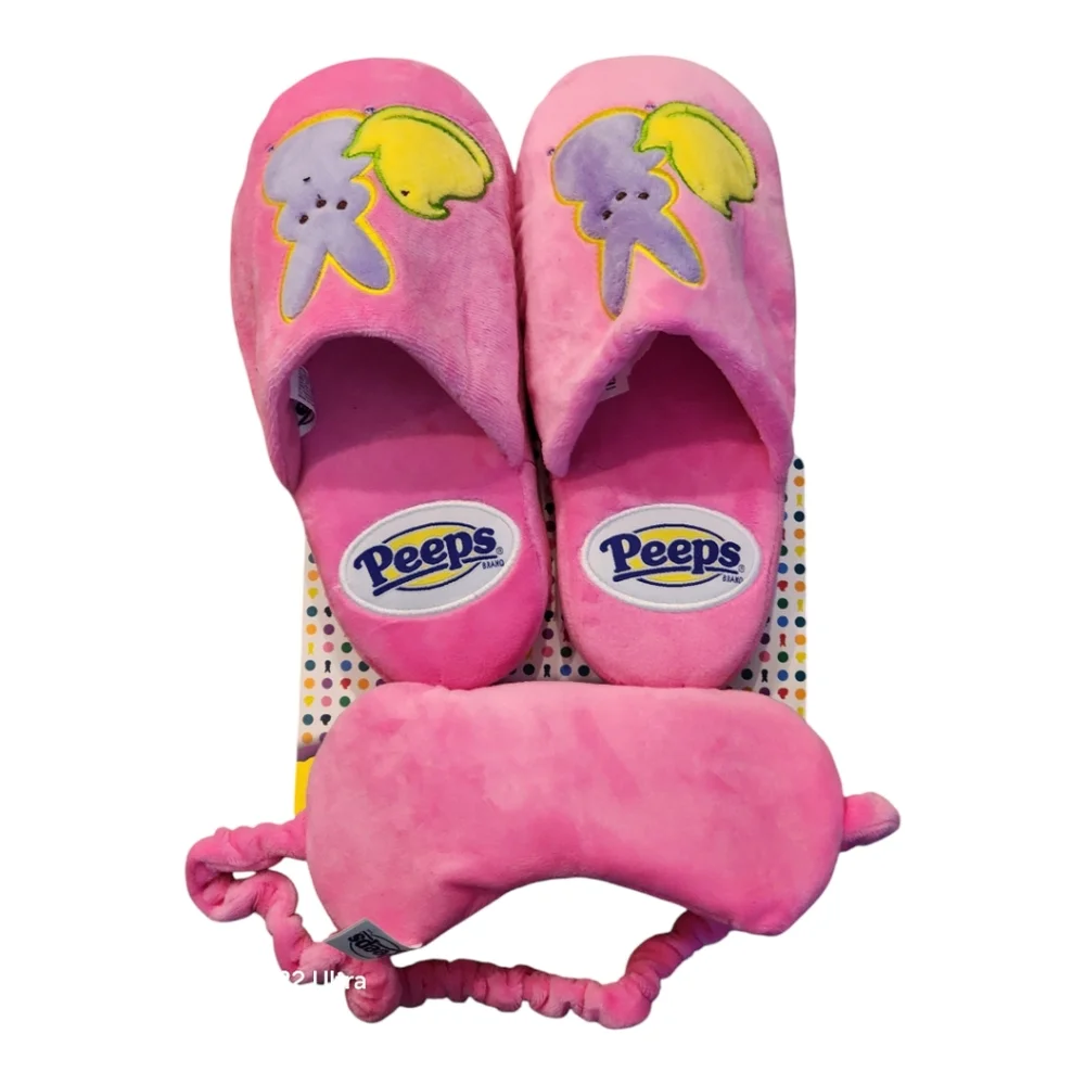 Girls Peeps Pink Eye Mask & Slippers Gift Kids Set Size M (13-1)